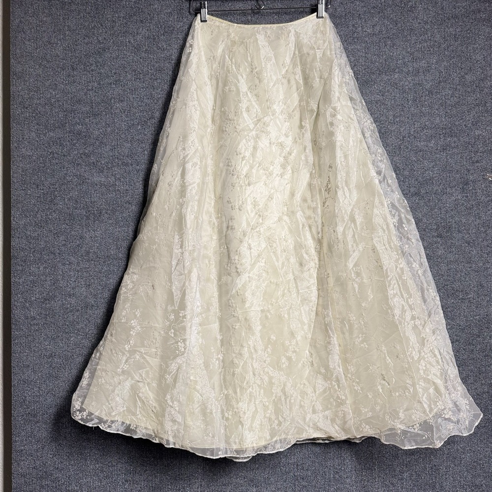 Zum Zum by Niki Livas 3/4 Ivory Floral Organza Maxi Skirt Bridal Fairycore 90s